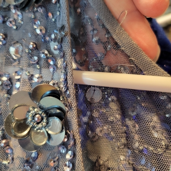 NWT Adrianna Papell Floral Beaded Top w/Tulle Chiffon Gown in Dusty Blue Size 6 - Picture 9 of 15